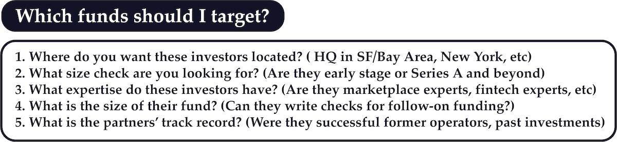 Which funds should I target? List of questions