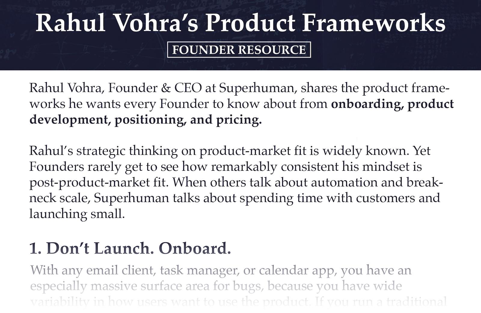 Rahul Vohra's Product Frameworks
