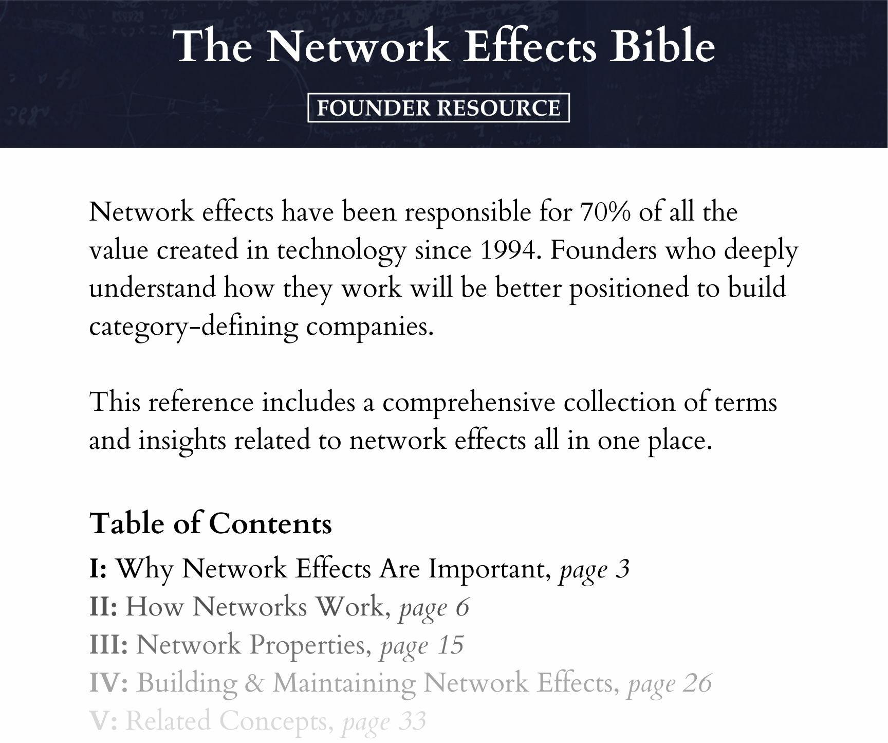 The Network Effects Bible -- Roadmap