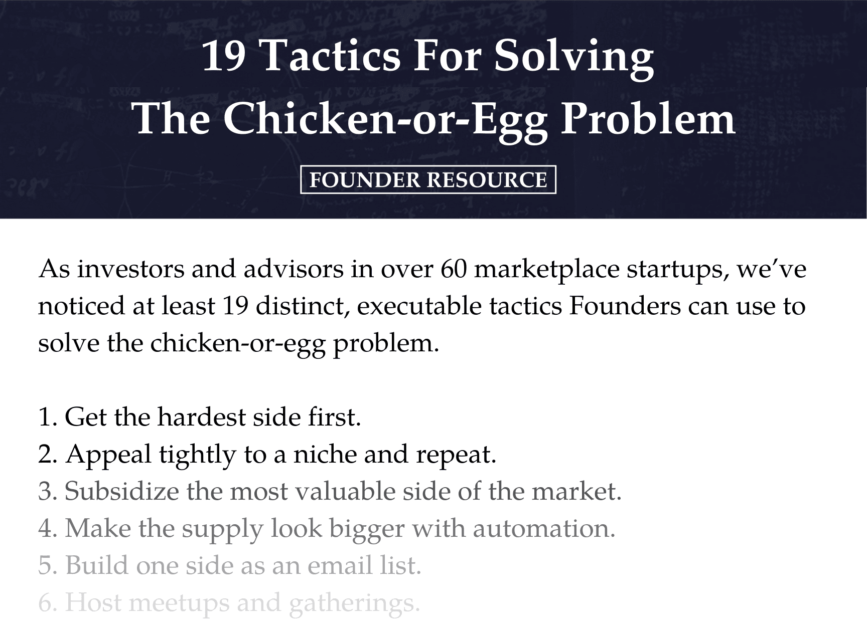 19 Tactics For Solving The Chicken-or-Egg Problem -- Content Upgrade Visual